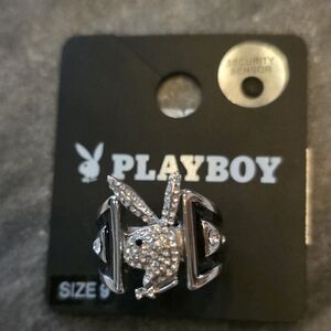 NWT Playboy Rhinestone Ring Size 9 Gunmetal Official Licensed Y2K